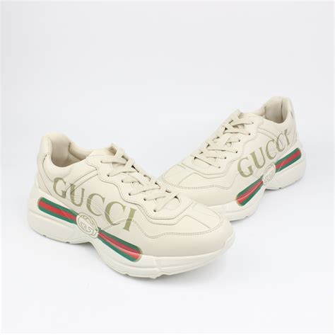 gucci men's rhyton gucci logo leather sneaker ivory leather 2|gucci rhyton sneakers mickey mouse.